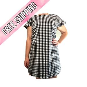 Tabitha Webb checkered shift dress w/ ruffle cap sleeves - black/white